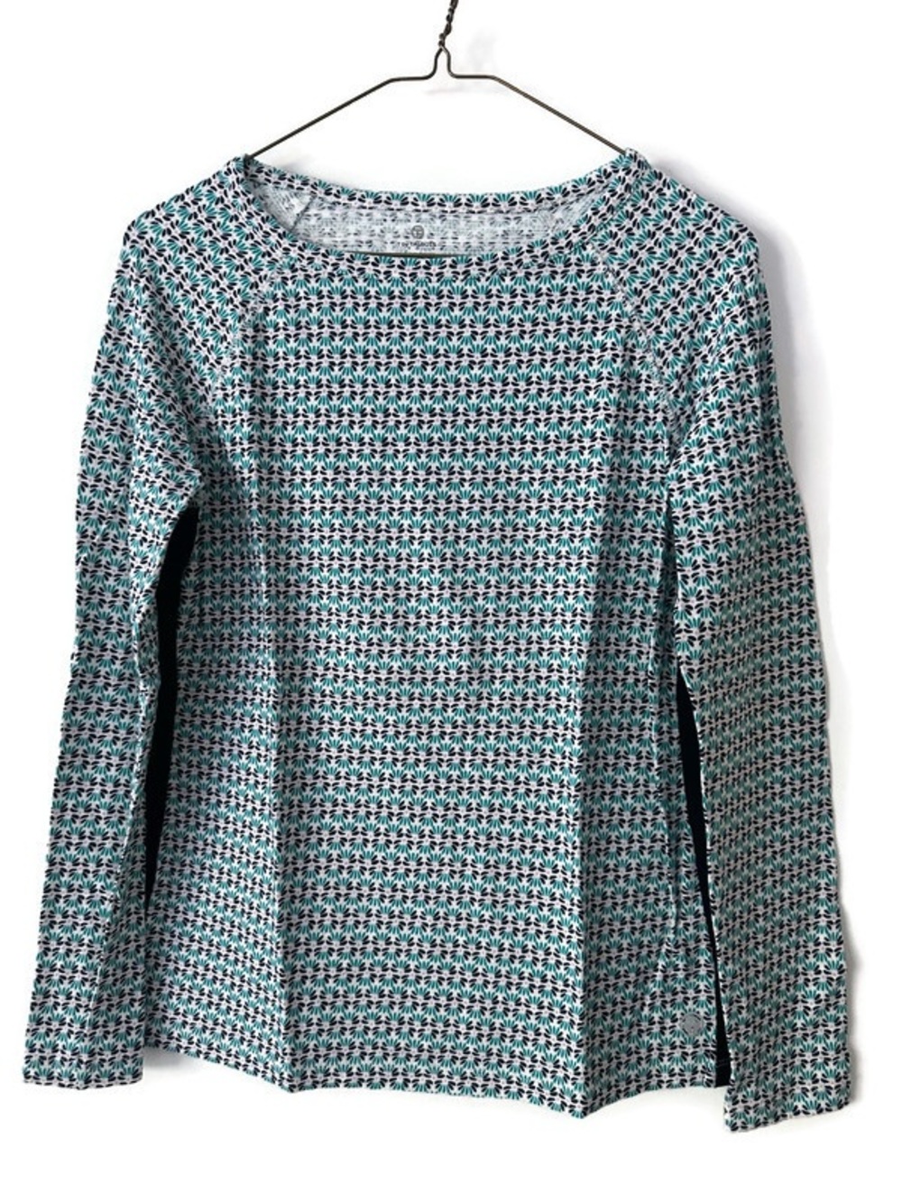T by Talbots Teal, Black & White Printed Top